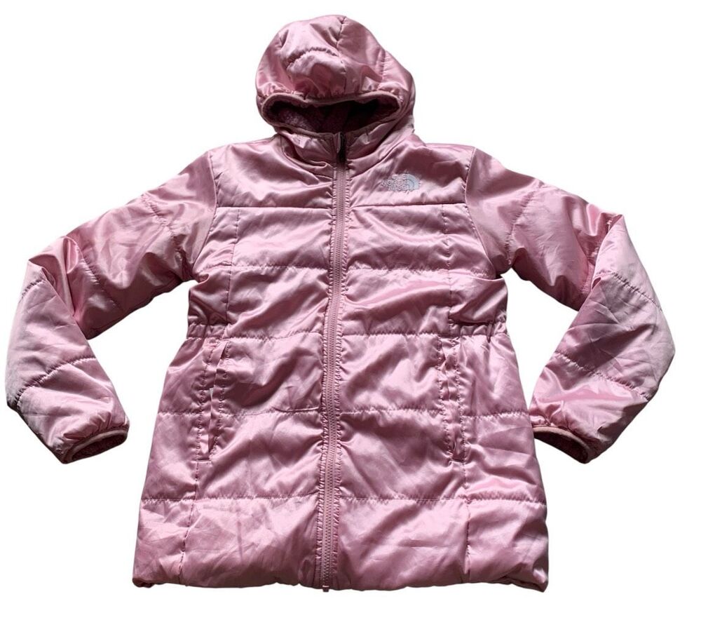 The North Face Reversible Mossbud SHINY PINK HOODED Coat Jacket girls XL